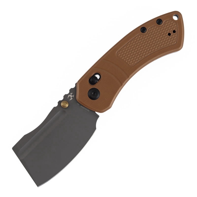 Kansept Korvid V Folding Pocket Knife 2.91" Gray Ticn Coated D2 Blade,Brown G10 with Diamond Pattern,TE2030V4