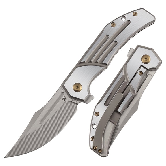 Kansept Orion Folding Pocket Knife 3.07" Machine Satin CPM S35VN with CNC Milling Blade,Bronze Anodized and Machine Satin Titanium Handle,K1089B3