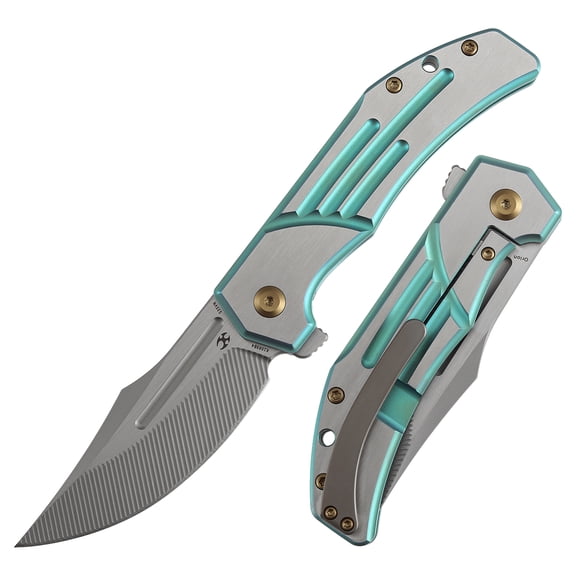 Kansept Orion Folding Pocket Knife 3.07" Machine Satin CPM S35VN with CNC Milling Blade,Green Anodized and Machine Satin Titanium Handle,K1089B4