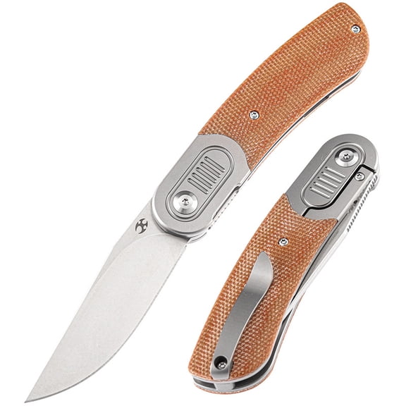 Kansept Reverie Fold Knife CPM S35VN Blade,Titanium Bolster and Brown Micarta Handle,Designed by Justin Lundquist,K2025A7