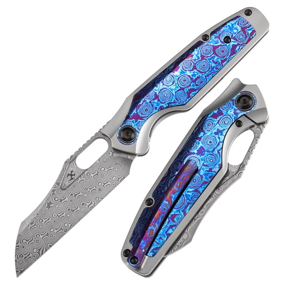 Kansept Tuckamore Folding Pocket Knife 3.54" Damascus Blade,Titanium and Timascus Handle,K1052A7