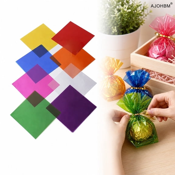 AJOHBM Kansholo 8 Colors Colored Cellophane Paper Sheets, Square Transparent Candy Wrapping Film For Handmade Crafts, 240 Pcs, 8 X 8 Inch