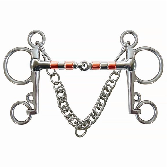 Kansholo Stainless Steel Snaffle Bit with Copper Rollers & Chain,Rodeo Horse Bit for Show Riding, Barrel Racing & Cattle Work