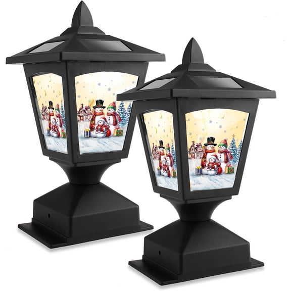 Kanstar Christmas Solar Lamp Post Cap Lights Warm LED Dusk to Dawn 2 Pack (Three Snowman Sticker)