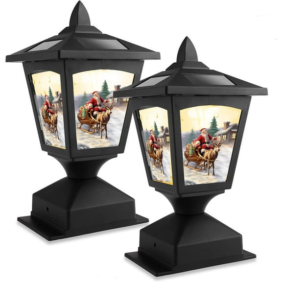 Kanstar 2 Pack Christmas Solar Post Lights Outdoor, Santa Elk Design