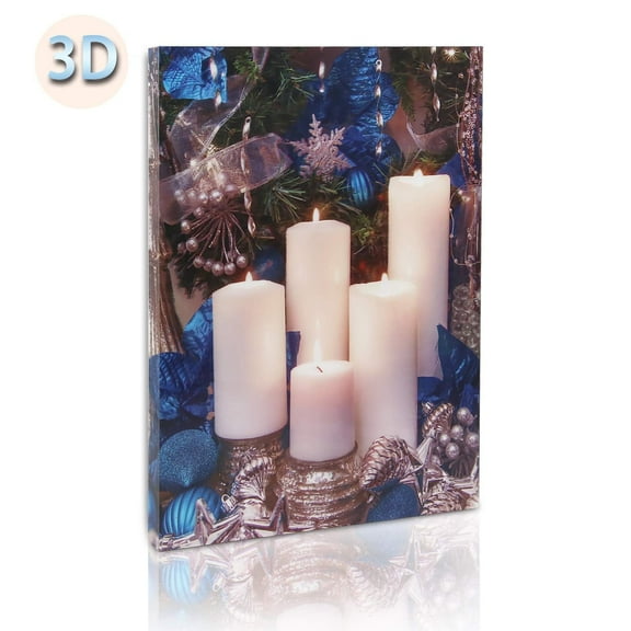 Kanstar 3D Christmas Pattern Decor Wall Art with Led Lights-Candle Light up Pictures for Kitchen Art, for Christmas Decor,Thanksgiving Decorations for Home(12x16'')