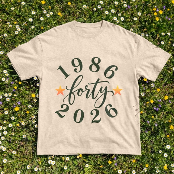Kantaco 1986 Forty 2026 Birthday T-Shirt, 40th Milestone Script Graphic Tee, 1986 Birthday Gift for Women Men