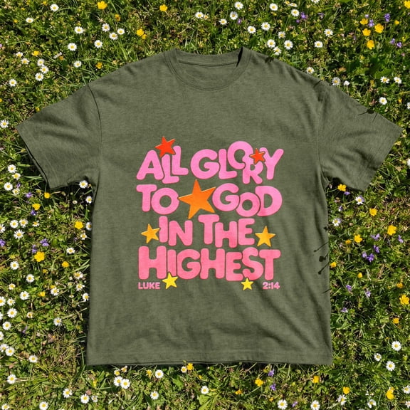 Kantaco All Glory To God In The Highest T-Shirt, Luke 2 14 Retro Faith Graphic Tee