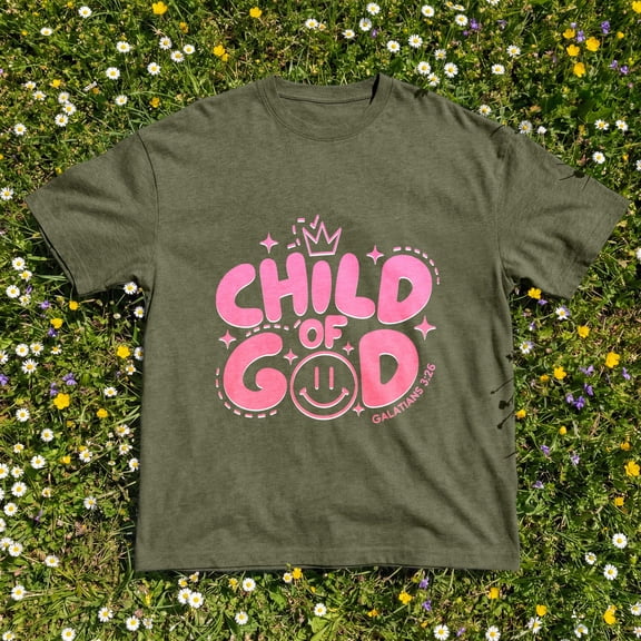 Kantaco Child Of God Graphic T-Shirt, Retro Smiley Face Christian Shirt, Galatians 3:26 Tee