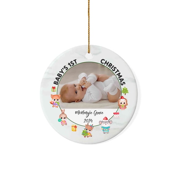 Kantaco Custom Photo Baby Ornament, Baby's First Christmas Ornament, Baby Ornament, Baby Safari Animals Christmas Ornament, Custom Name Ornament, New Baby Gift, New Mom Gift