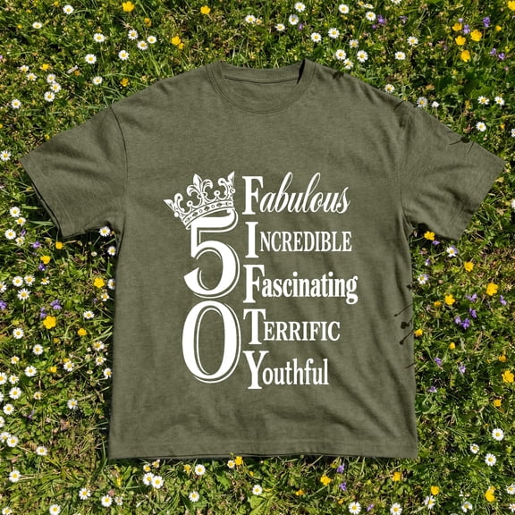 Kantaco Fabulous 50th Birthday T-Shirt, Elegant Crown Graphic Tee, Milestone Birthday Gift for Women