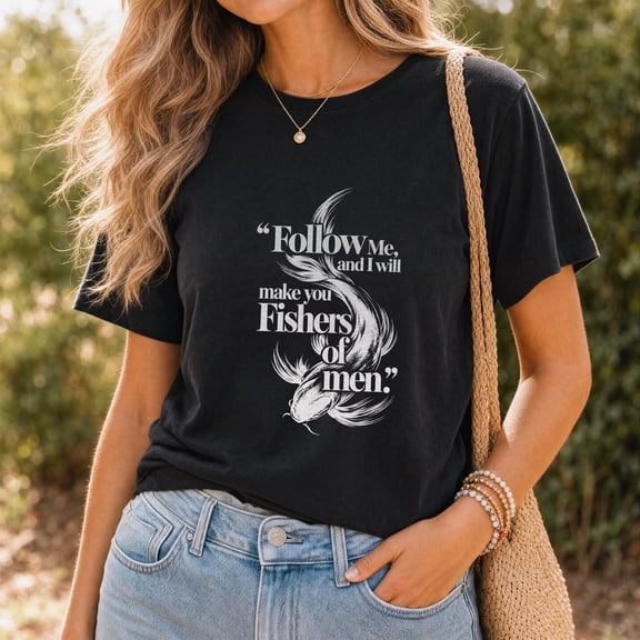 Kantaco Fishers of Men Christian Graphic T-Shirt, Matthew 4:19 Biblical Faith Tee