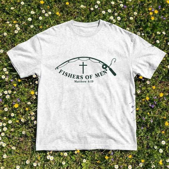 Kantaco Fishers of Men Fishing Rod Christian T-Shirt, Matthew 4:19 Faith Graphic Tee