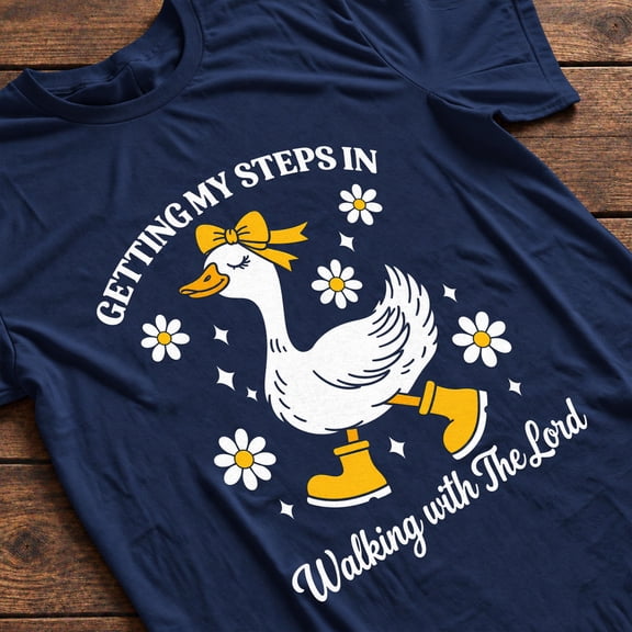 Kantaco Getting My Steps In Walking With The Lord T-Shirt, Cute Goose Christian Graphic Tee