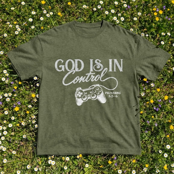 Kantaco God Is In Control Christian Gamer T-Shirt, Proverbs 3 5-6 Bible Verse Graphic Tee