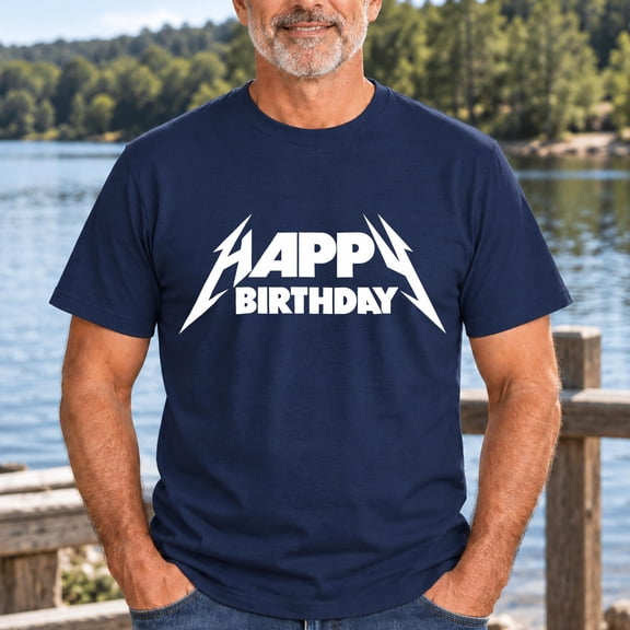 Kantaco Heavy Metal Happy Birthday T-Shirt, Rock Band Font Graphic Tee, Music Lover Birthday Gift