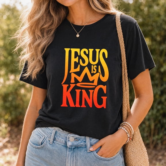 Kantaco Jesus Is King Retro Graphic T-Shirt, Christian Crown Faith Vintage Apparel