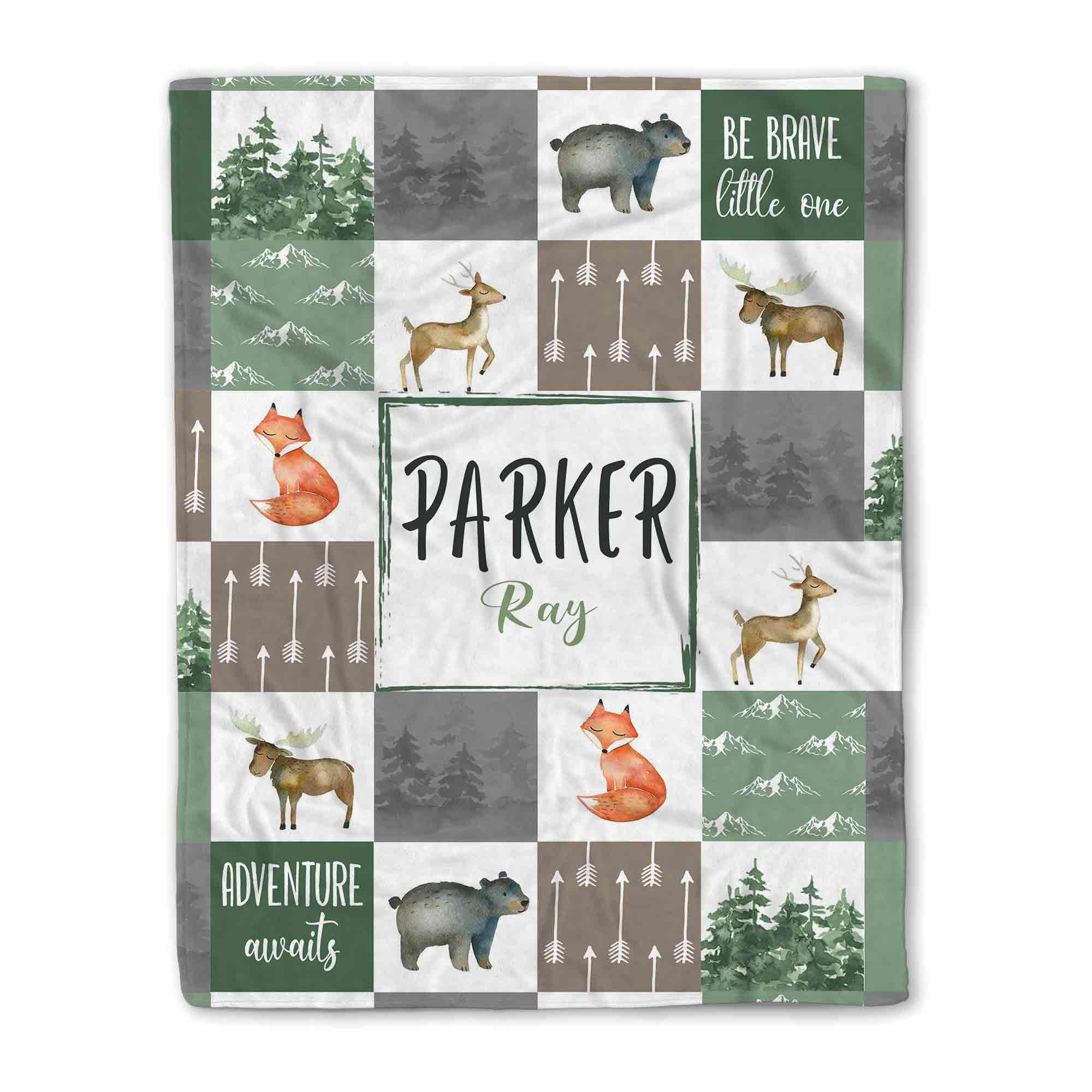 Kantaco Personalized Baby Blanket, Animal Blanket, Woodland Baby