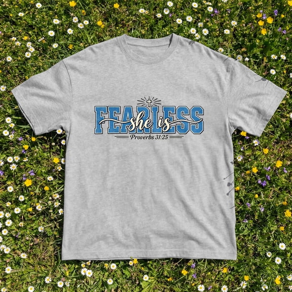 Kantaco She Is Fearless Proverbs 31:25 T-Shirt, Christian Faith Graphic Tee, Religious Gift for Women