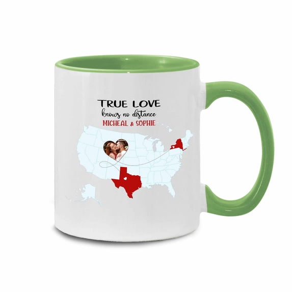 Kantaco True Love Knows No Distance Mug, Long Distance Mug For Couple, State Mug, Couples Mugs, Custom Mug With Photo, Valentine's Day Mug