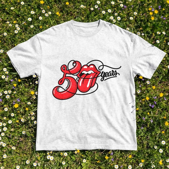 Kantaco Vintage 50 Years Rock Lips T-Shirt, Retro Graphic Tee, 50th Milestone Birthday Gift for Women