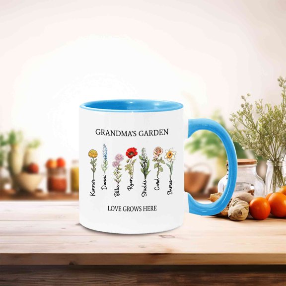 Kantapro Personalized Birthflower Tea Cup, Birth Month Flowers Mug 11 oz