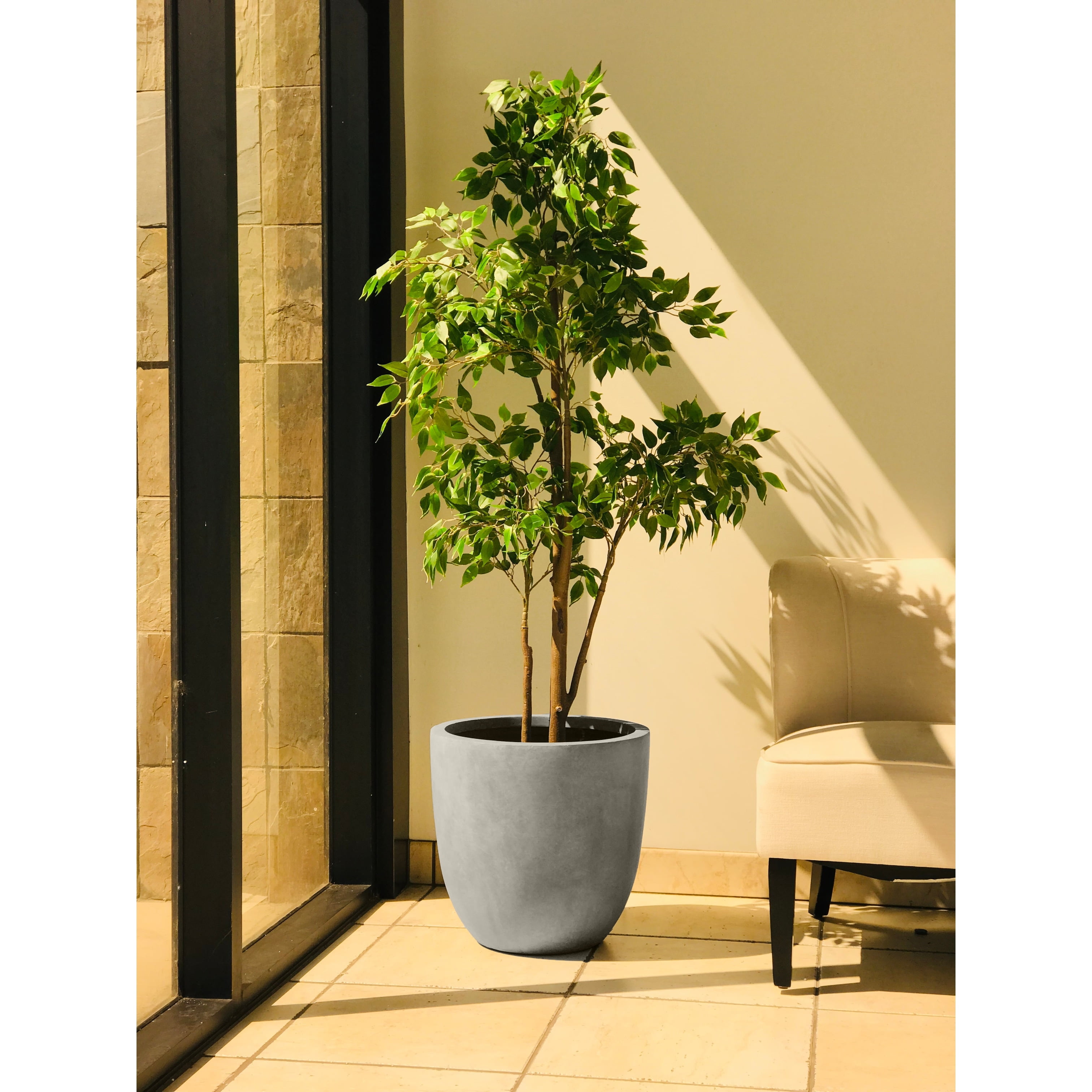 16.93" Round Gray Concrete Outdoor Planter