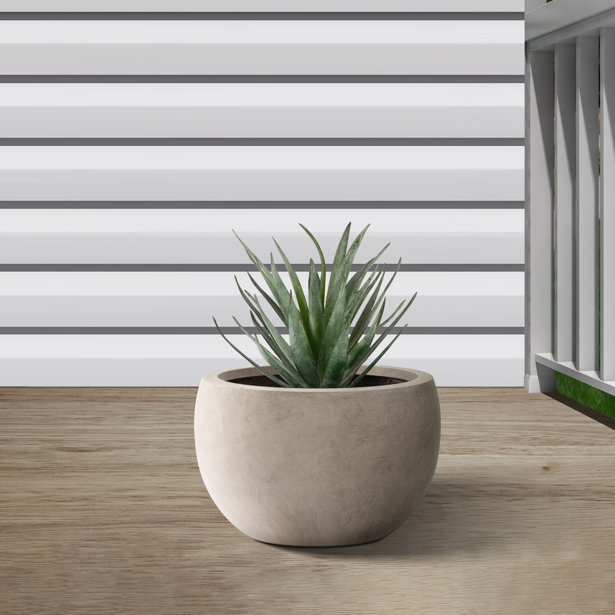 Weathered Gray Round Concrete Planter with Drainage Hole
