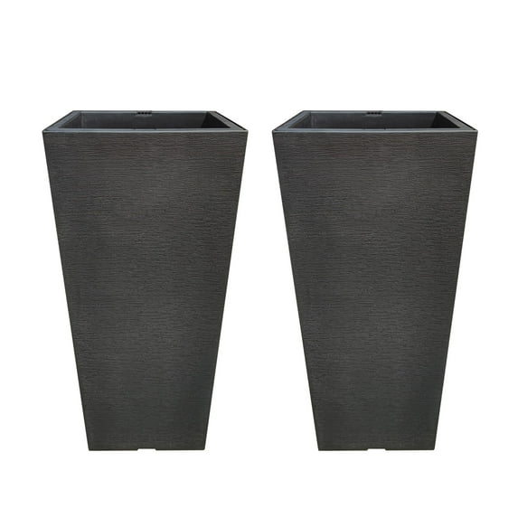 Kante Black Plastic Indoor Outdoor Self-Watering Planters (Set of 2) w/ Drainage Hole, Garden Patio Front Door 28" H