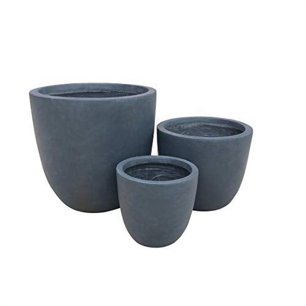Modern Charcoal Concrete Round Planters, Set of 3