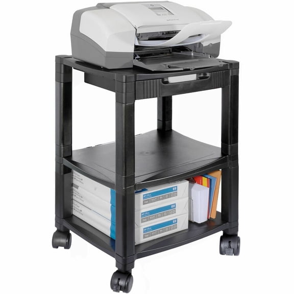 Kantek Three-shelf Mobile Printer/Fax Stand with 75lb Load Capacity - Black
