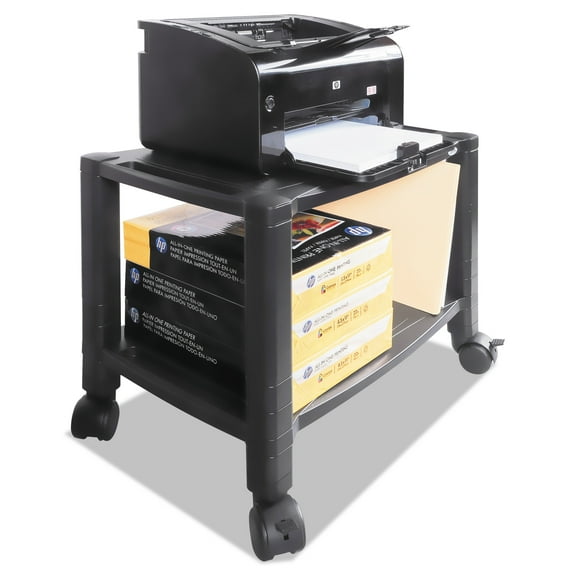 Kantek PS610 20 in. x 13.25 in. x 14.13 in. 60 lbs. Capacity 2 Shelves Plastic Height-Adjustable Under-Desk Printer Cart - Black