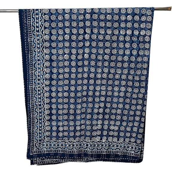 Kantha Bedspread Blanket Cotton Bed Cover Quilt Boho Kantha Quilts Bedspread Hand Block Print Kantha Quilt