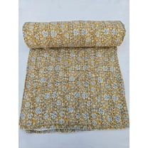 Kantha Quilt Handblock Print Indian Netural Colour floral print Quilt Hand Stitched Natural vegetable dye cotton