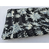 Kantha Quilt Handblock Print Indian Netural Colour floral print Quilt Hand Stitched Natural vegetable dye cotton
