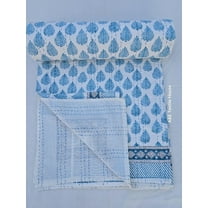 Kantha Quilt Handblock Print Indian Netural Colour floral print Quilt Hand Stitched Natural vegetable dye cotton