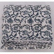 Kantha Quilt Handblock Print floral Kantha Indian Netural Colour Indian inspired Bedding Hand Stitched Rural Quilted bedding bedspread A And E Textiles House