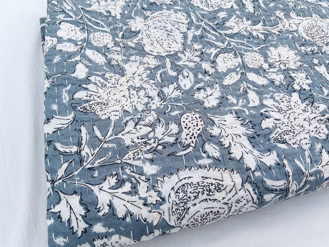 Kantha Quilt Sofa cover Floral pattern kantha quilt Handmade Bedspreads indian pattern Quilted Kantha cotton quilt A And Textiles House