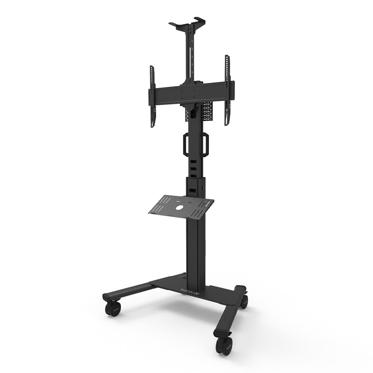Black Adjustable Rolling TV Stand with Keyboard Tray for 37-77 Inch Screens