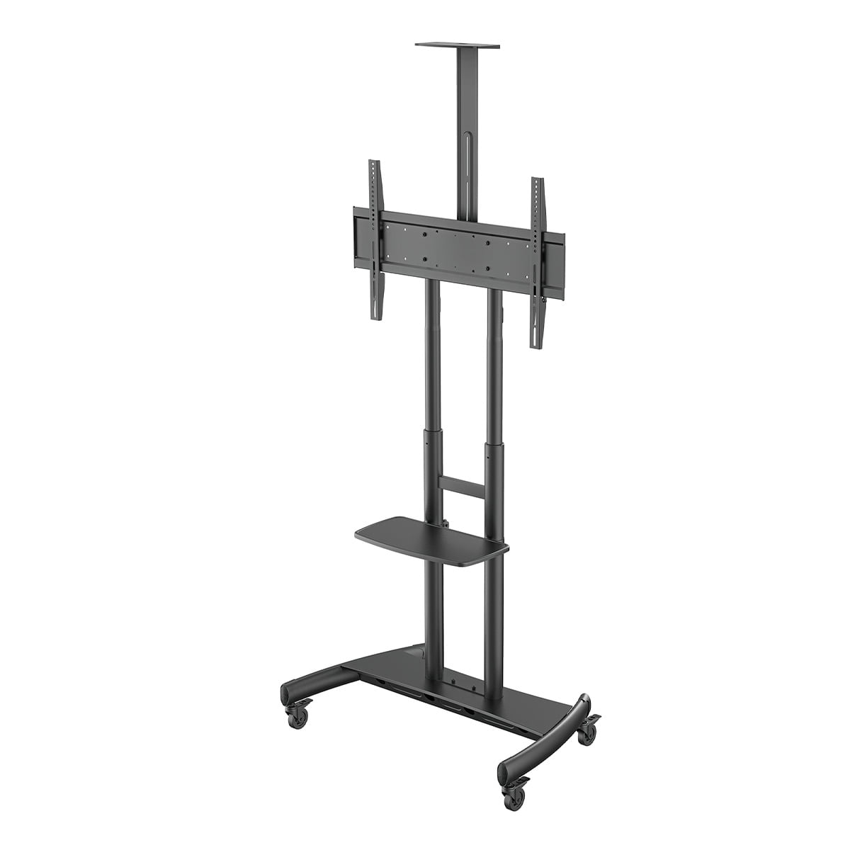 Black Adjustable Rolling TV Stand with Device Tray