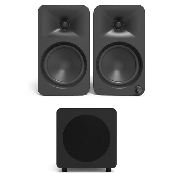 Kanto ORA4MB Pro Audio Bluetooth Desktop Speakers - Matte Black Pair with a Kanto SUB8VMB Sealed Powered 8" Subwoofer - Vinyl Black (2024)