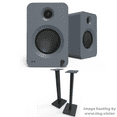 thumbnail image 1 of Kanto REN GREY Bluetooth Powered Bookshelf Speakers - Matte Grey Pair with Kanto ST28 28" Floor Speaker Pair of Stands with Black MDF Base (2024), 1 of 9