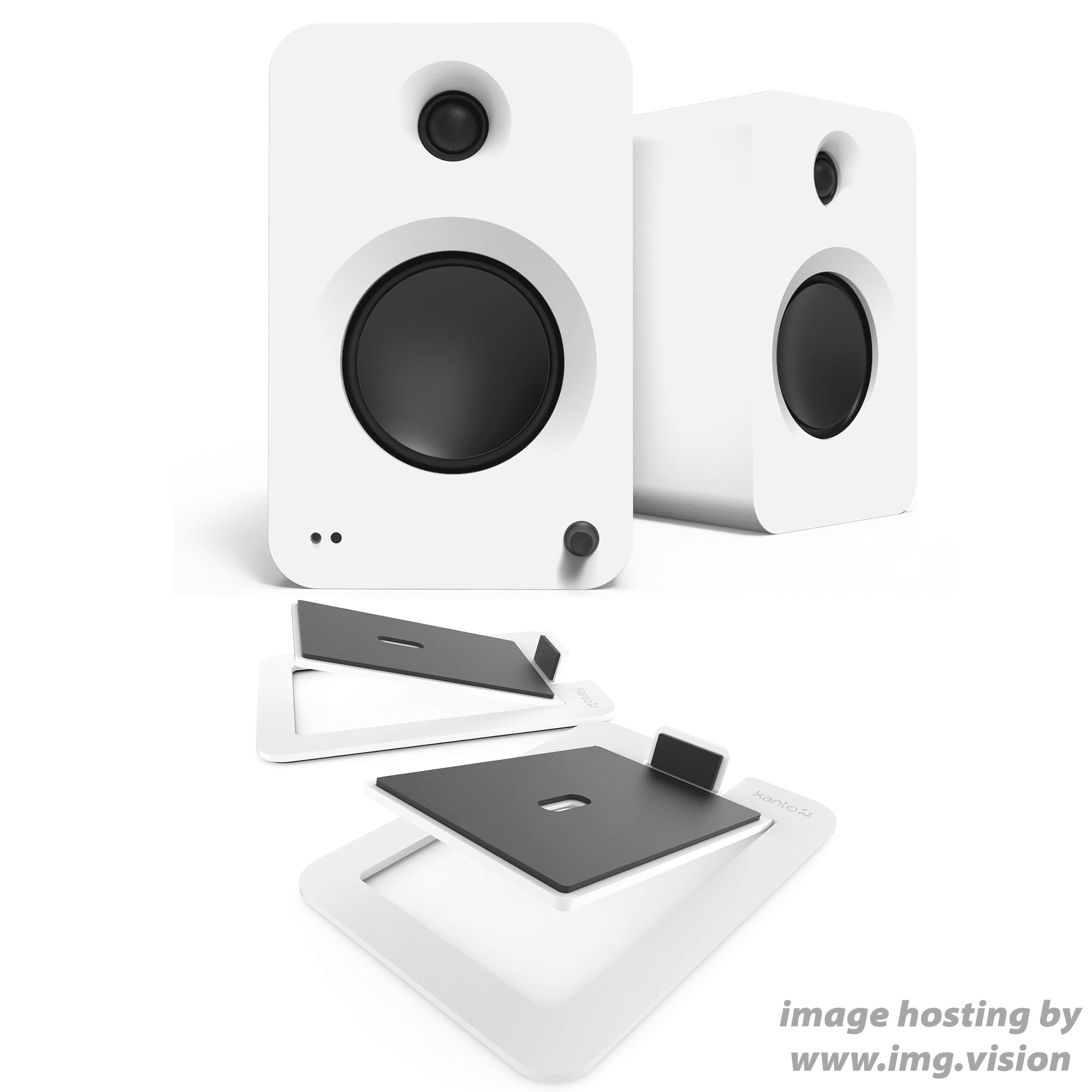 Kanto REN MW Bluetooth Powered Bookshelf Speakers - Matte White Pair with Kanto S6W Angled Desktop Speaker Stands for Large Speakers - White Pair (2024)