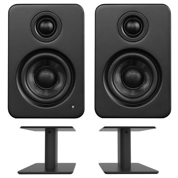 Kanto YU2MB 100W Bookshelf Computer Gaming Speakers - Matte Black (Pair) with Kanto SP6HD 6" Fixed-Height Desktop Stands for Bookshelf Speakers - Black (Pair) (2022)