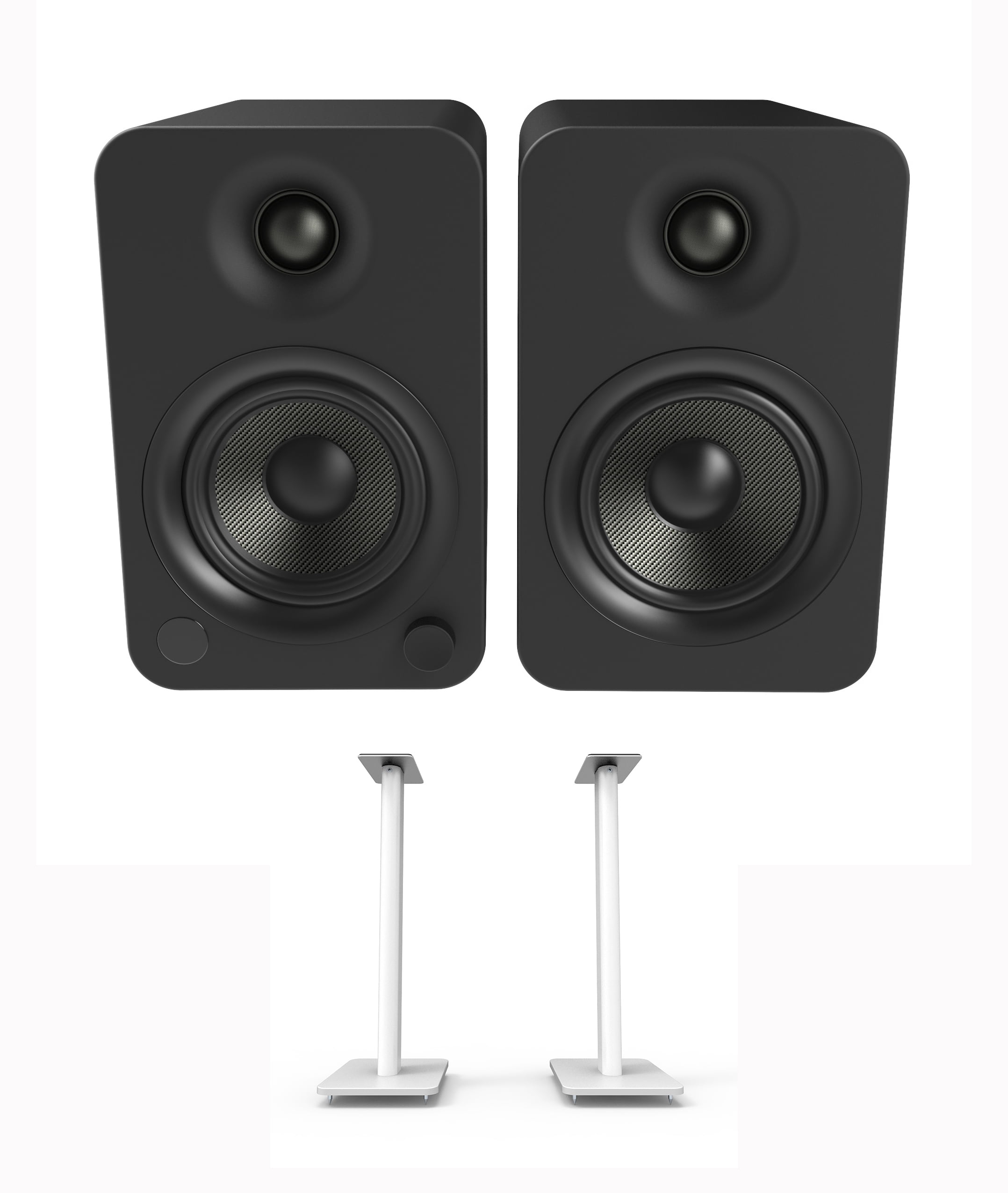 Kanto YU4MB 140W Bookshelf Speakers with Bluetooth - Matte Black (Pair) with Kanto SP26PLW 26" Fixed-Height Stands for Bookshelf Speakers - White (Pair) (2022)