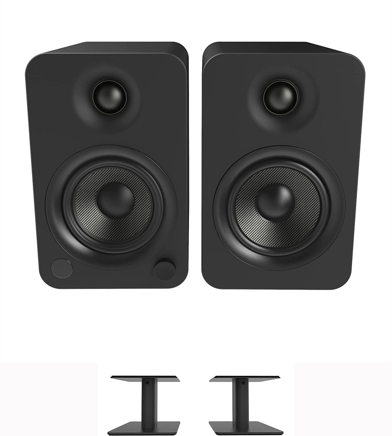 Kanto YU4MB 140W Bookshelf Speakers with Bluetooth - Matte Black (Pair) with Kanto SP6HD 6" Fixed-Height Desktop Stands for Bookshelf Speakers - Black (Pair) (2022)