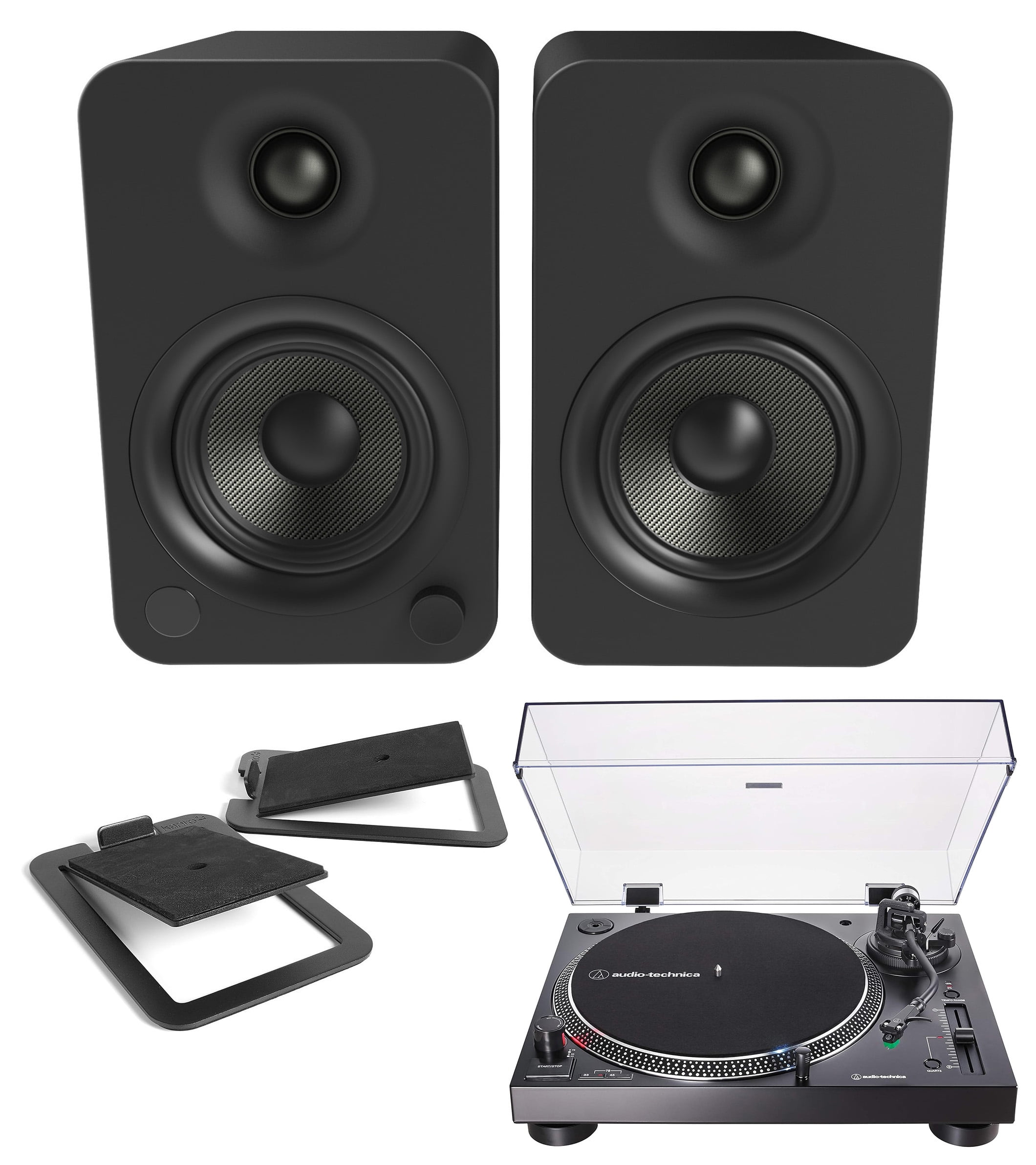 Kanto YU4MB 140W Bookshelf Speakers with Bluetooth with Kanto S4 Angled