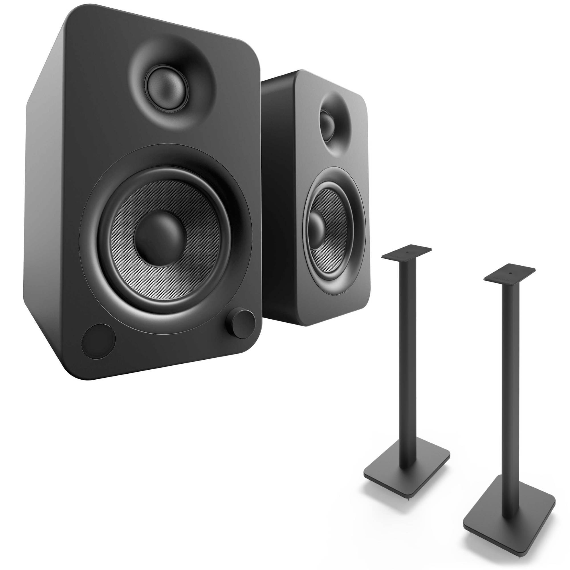 Kanto YU4MB YU4 Matte Black Powered Speakers with Bluetooth, Pair, with Pair of SP32PL 32" Floor Speaker Stands, Black