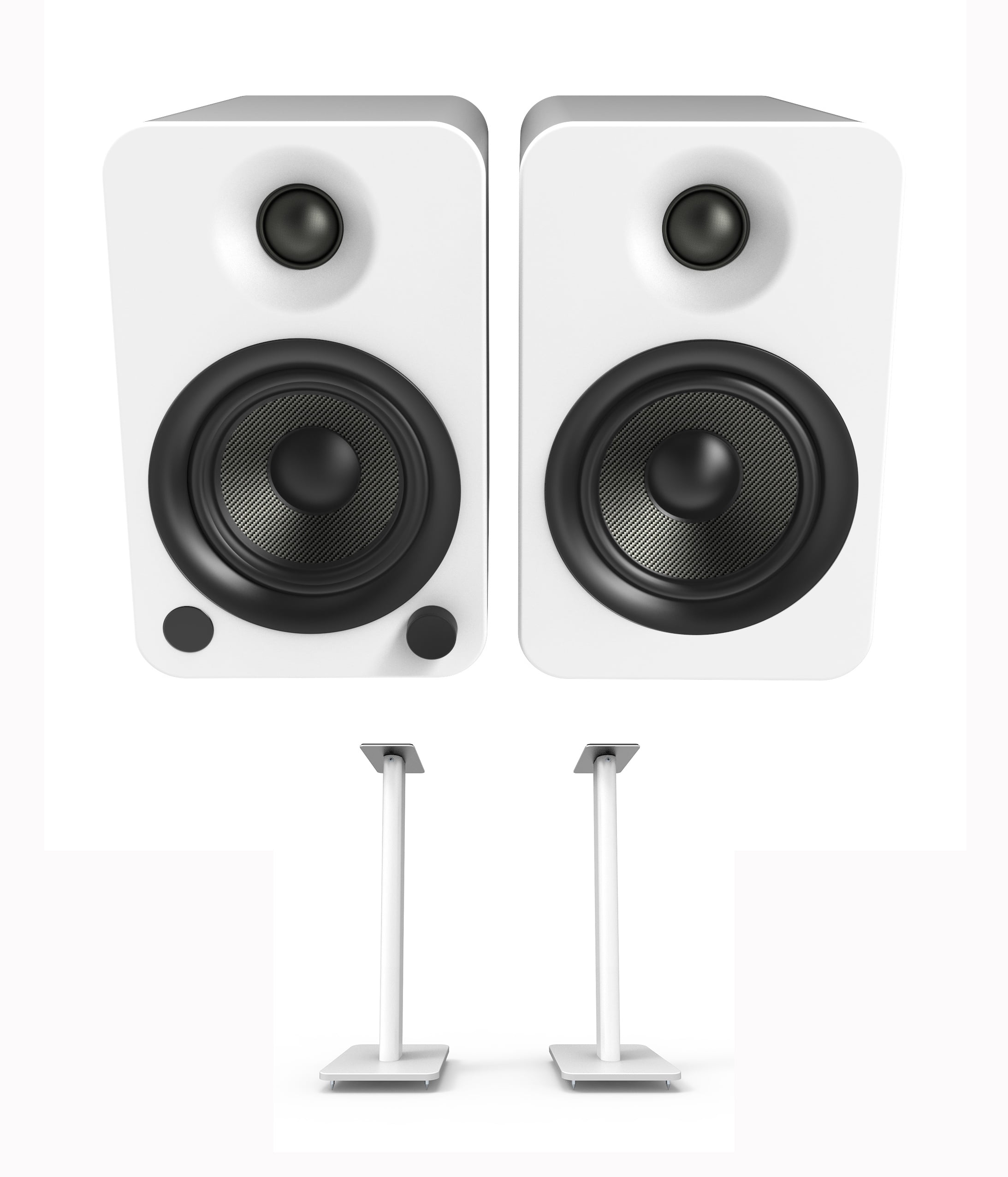 Kanto YU4MW 140W Bookshelf Speakers with Bluetooth - Matte White (Pair) with Kanto SP26PLW 26" Fixed-Height Stands for Bookshelf Speakers - White (Pair) (2022)