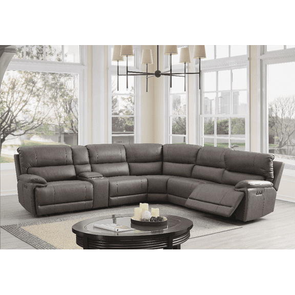 Kantu Brown Synthetic Leather Motion Sectional Sofa for Small Spaces | Power Features & Durability